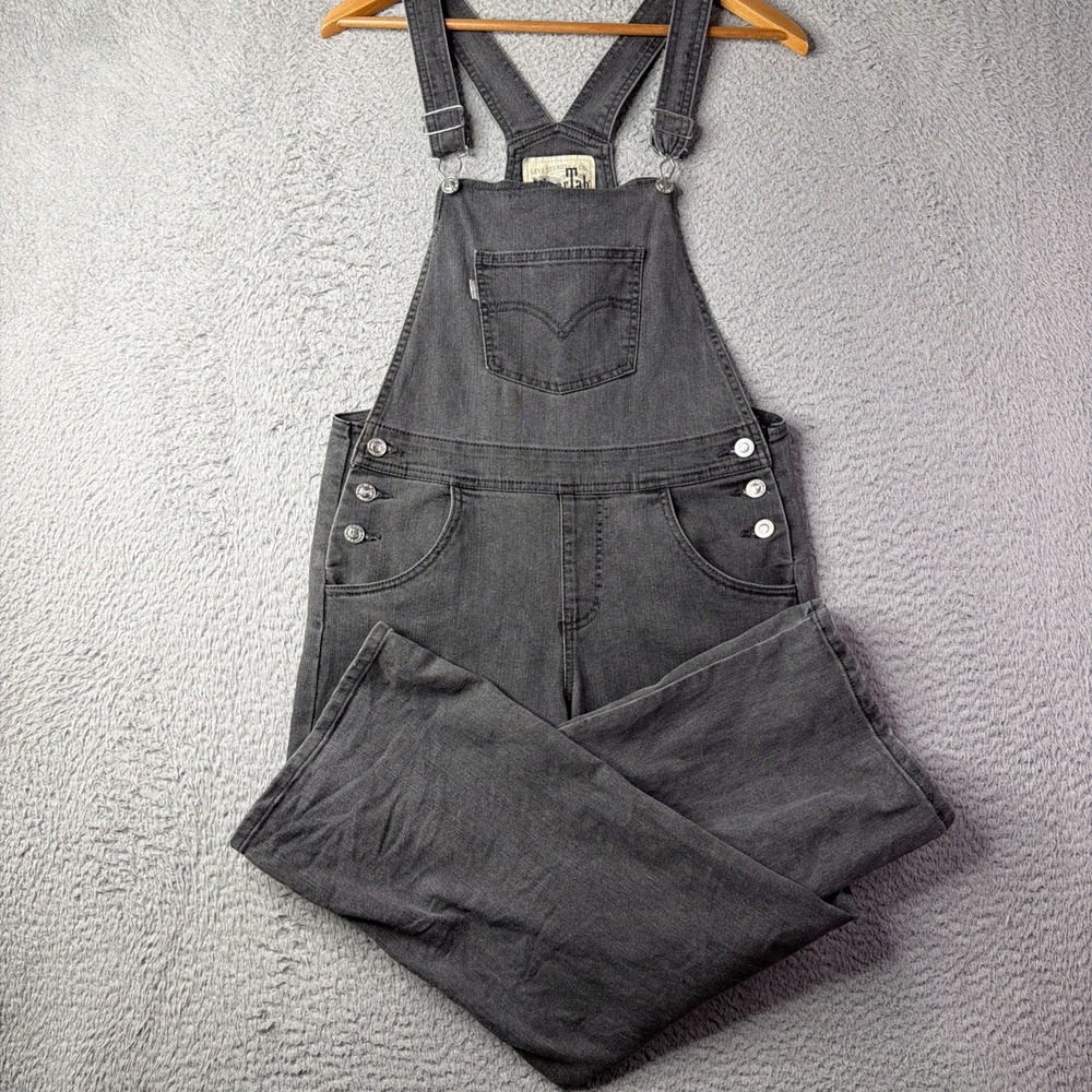 Levi's Silver Tab Black/Gray Wash Denim Stretch Overalls 14 Reg woman's/Teens